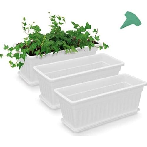 3 Packs White Flower Window Boxes Plastic Household Rectangular Vegetable Planters for Windowsill, Garden,Yard,Porch