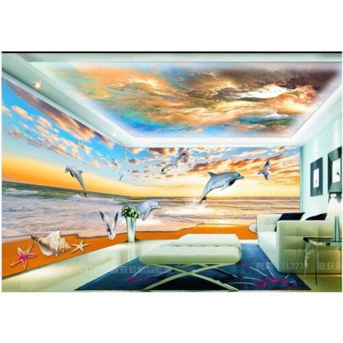 3d wallpaper custom photo mural Fantasy sea dolphin ocean world sunset Whole house wall decor room wallpaper for walls 3 d