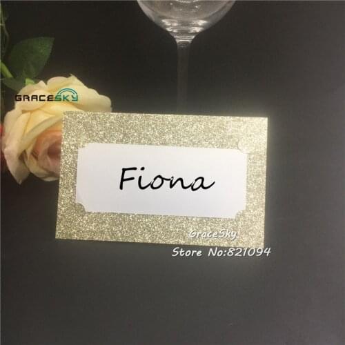 50pcs* free shipping laser cut glitter gold place name cards Birthday Wedding Seat table holder Invitation Cards party supplies