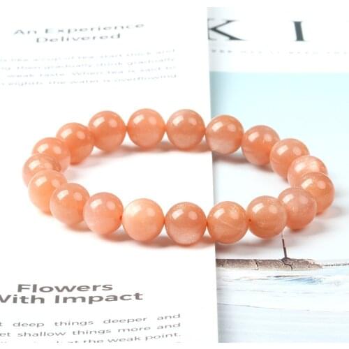 6-12 MM Round Bead Nature Nature Gold Sun Stone Women Bracelet Fashion Jewelry For Girls Gift Not Glass Not Dyed Color