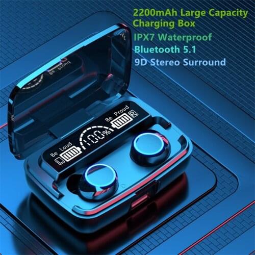 Wireless Headphones TWS Bluetooth 5.1 Earphones 2200mAh Sports Waterproof Headsets HiFi 9D Bass Stereo Earbuds with Microphones