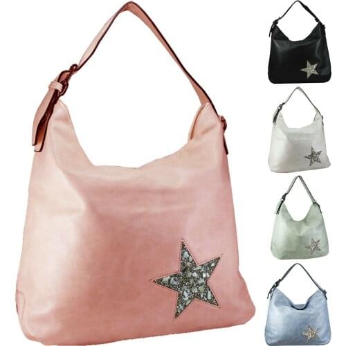 Large Shoulder Bag Woman New Star Crystals Star Shells Studs L