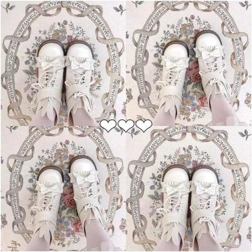Lolita shoes vintage round head autumn winter sweet martin boots cute rabbit tail bowknot kawaii shoes loli cosplay women shoes