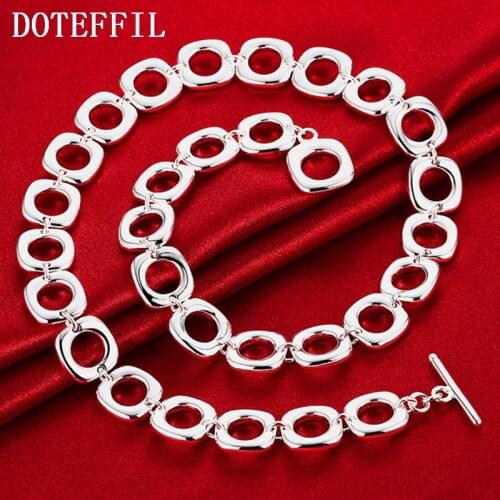 DOTEFFIL 925 Sterling Silver 20 Inches Square Round Chain Necklace For Women Charm Wedding Engagement Party Fashion Jewelry