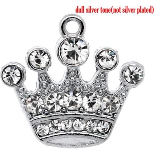 DoreenBeads 10PCs Silver Color Rhinestone Crowns Charm Pendants 21x20mm for DIY Necklace Bracelet Jewelry Making ,Crown Pendant