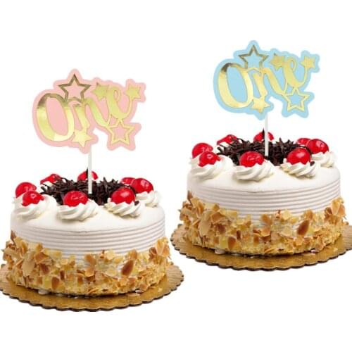 Gillter cake topper Flags One Year 1st First Happy Birthday Cake Toppers Pink Kids Gift Wedding Baby Shower Party Baking DIY