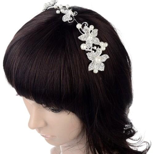 Imixlot Luxury Sweet Bridal Flower Faux Pearl Rhinestone Wedding Headband Hair Band Clip Tiara for Women Hair Accessories