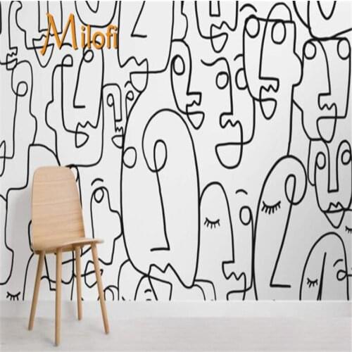 Customized 3D Wallpaper Face Line Painting Wallpaper Mural Bathroom Wallpaper Movable Portrait 3D Wallpaper
