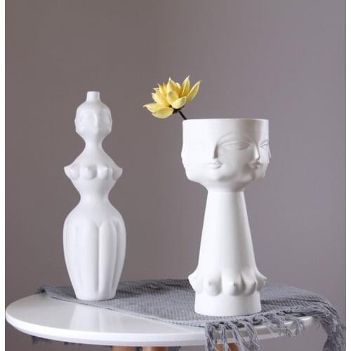 Ceramic Dry Flower Art Face Flower Nordic Vases Bathroom Decoration Accessories Coffee Hallway Table Decor
