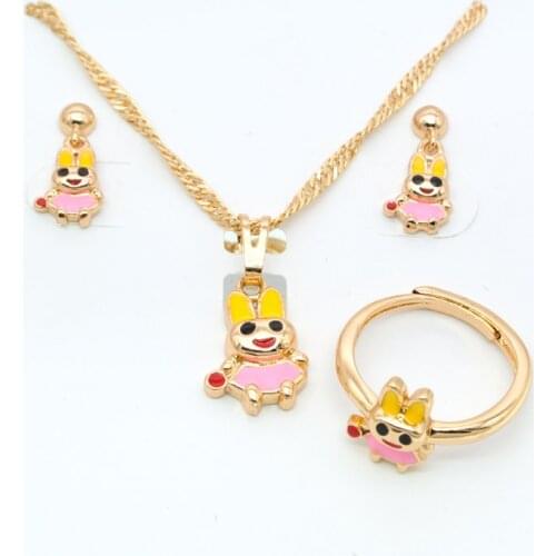 Cute Gold Baby Jewelry Set Kids Accessories 35cm Necklace Ring Earring Joyas Bebe African Jewellery Sets New Born Gift S0305