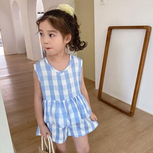 2020 Summer Baby Girls 2pcs Korean Fashion Plaid Tops Shorts Toddler Girl Clothing 2 3 4 5 6 Years Children Suits Girl Clothes