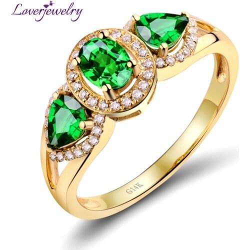 LOVERJEWELRY Vintage 1.08 Carat Green Tsavorite Ring,Engagement Ring Tsavorite With Diamond In 14K Yellow Gold For Sale WU144
