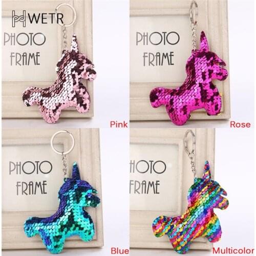 Cute Shiny Unicorn Horn Keychain Mermaid Glitter Sequins Cat Key Chain Animal Tortoise Keyrings for Women Bag Pendant Jewelry