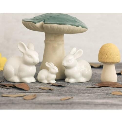 Lovely ceramic rabbit family hare nordic style white home decoration desktop ornaments craft miniature fairy landscape DHLL01