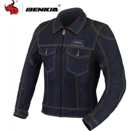 BENKIA Motorcycle Jacket Breathable Mesh Jaqueta Motociclista Moto Motocross Jacket Men Protective Gear Motorcycle Denim Jacket