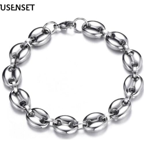 8MM 11MM 13MM Coffee bean Chain Charm Jewelry Mens Bracelet Stainless Steel Chain Bangle Jewelry M03