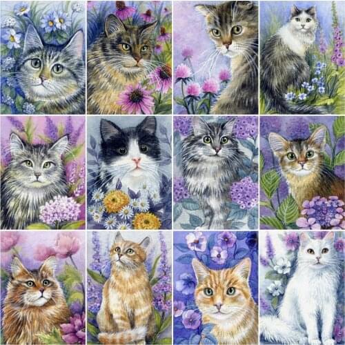 HUACAN Oil Painting By Numbers Flower Cat Handpainted Unique Gift Pictures By Numbers Animals For Adults Home Decoration