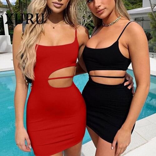 XURU 2021 Summer New Sexy Dress European and American Sling Irregular Hip Mini Dress