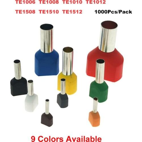 1000Pcs Crimp Terminals TE1006~1512 Electric Double Line Termina Dual Wire Tube Insutated Cord End Cable Ferrules 1.0 1.5mm²