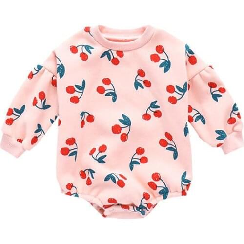 Baby Clothes Bodysuit + Hairband Cartoon Cherry Long Sleeve baby Sets Newborn Baby Jumpsuit Cloth 0-24m Girl Infant Clothing