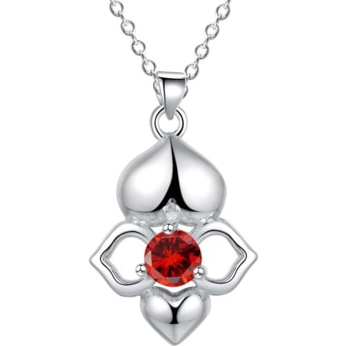 Wholesale Silver Plated Charm Jewelrys Necklace,free Shipping Fashion Fashion Jewelry Pendant Red \crystal\stone\Irregular AN964