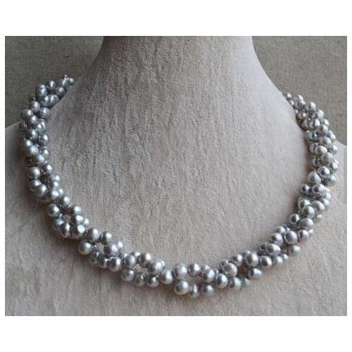 Unique Pearls jewellery Store Gray Pearl Necklace 6mm Twist Round Genuine Freshwater Pearl Necklace Fine Jewelry