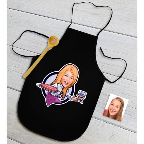Personalized Women 'S Chef Caricature Of Black Kitchen Önlüğü-13