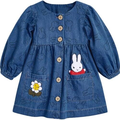 Girls Dress Girls Long Sleeved Denim Dress Summer Party Dress Childrens Long Sleeved Casual Dress Baby Girl Fashion Suit