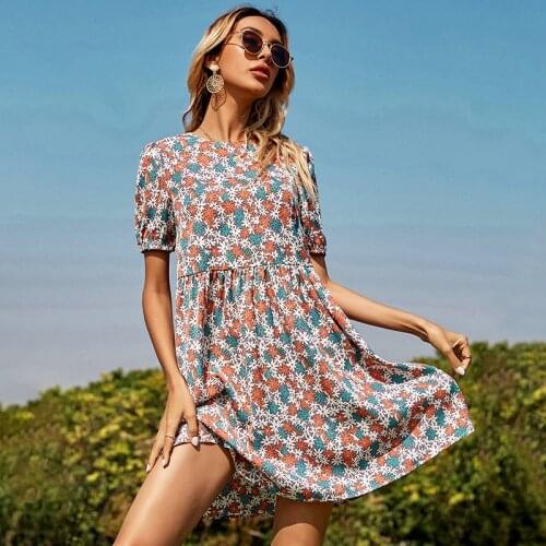 GypsyLady Floral Printed Mini Dress Summer chic Casual Sexy Dresses Women Vintage Ruffles Ladies Holiday Ladies Dresses 2021