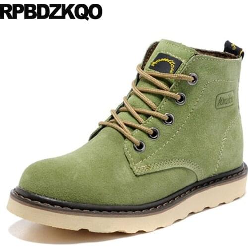Genuine Leather Lace Up Runway Safety Work Combat Booties Green Ankle Suede Army Military Designer Shoes Men High Quality Boots