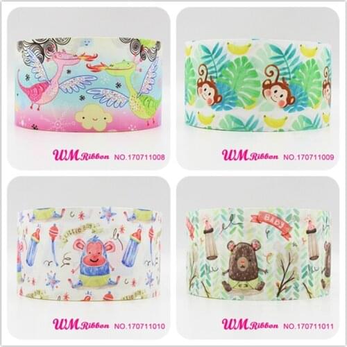 Q&N ribbon 3inch 75mm cartoon printed grosgrain ribbon webbing 50yards/roll for hair bows headband free shipping