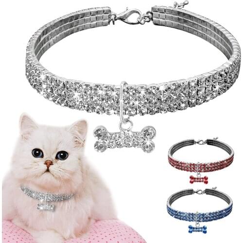 Adjustable Dog Collar for Small Dogs Cat Necklace Rhinestone Diamante Pet Puppy Collar Cat Collar Pet Supplies Dog Accessories