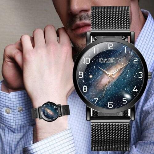 Luxury Men For Watches Starry Dial Stainless Steel Mesh Belt Clocks Fashion Business Quartz Wristwatch Gifts Relogios Masculinos