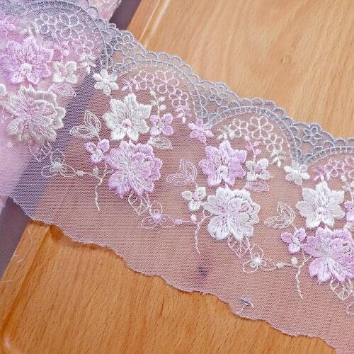 2Yards 10cm Width Handmade Pink Yellow Flowers Embroidery Lace Trim Tulle Wedding Hair Bow Clothes DIY Craft Lace Fabric Sewing