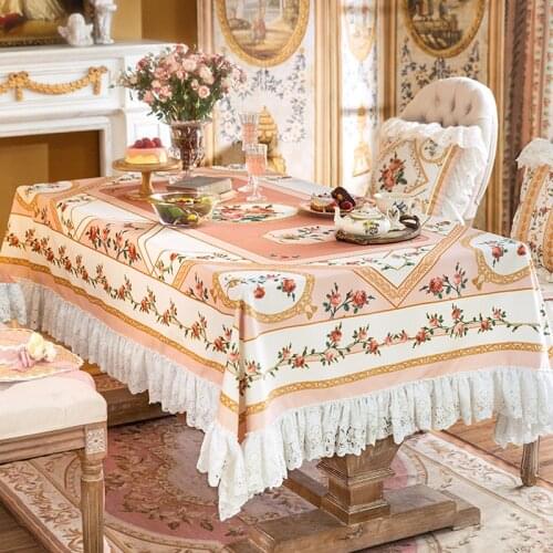 Rose Print Tablecloth Party Wedding Decoration Lace Tassel Coffee Table Cover European Pastoral Rectangular Dining Tablecloth