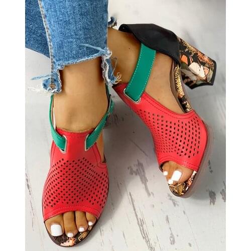 New Women Office Shoes Square Heels Sandals Woman Summer Party Hollow Out Shoes Fashion Platform Ankle Strap Sandals