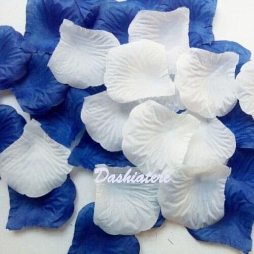 1000pcs 10packs Royal blue mixed white Fake rose petals wedding decoration festival party supplies petalas de rosa artificial