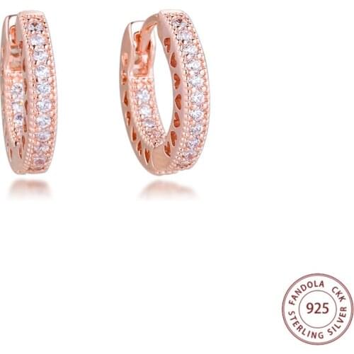 Pavé Heart Hoop Earring 925 Sterling Silver Rose Gold Crystal Earrings for Women Silver Fashion Jewelry Brincos 2020 New