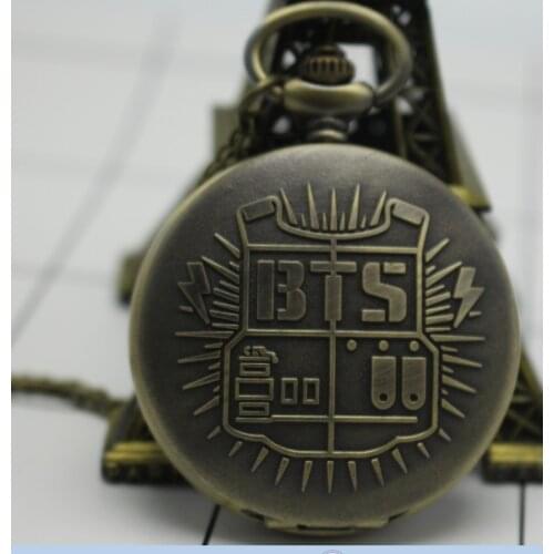 Antique Steampunk Vintage BTS Quartz Pocket Watch Analog Pendant Necklace Chain Mens Womens relogio de bolso Bronze Gray Gift