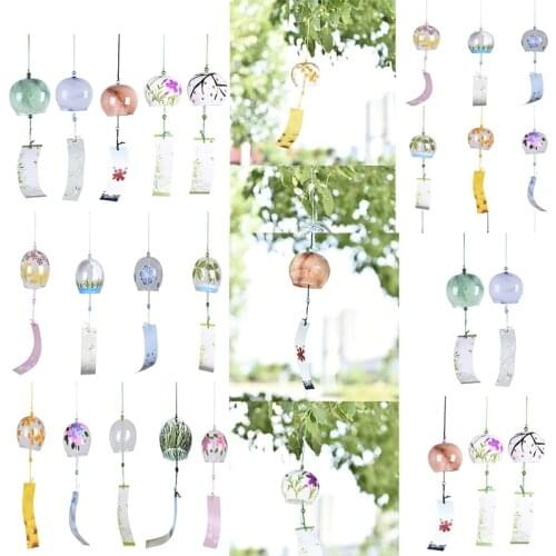Japanese Style Sakura Glass Wind Chimes Handpaint Wind Chime Blessing Bell Home Garden Office Crafts Hanging Decorations