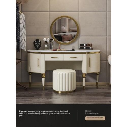 Post modern dressing table Italian bedroom storage cabinet integrated frosted leather marble Italian light luxury table