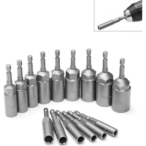 1PCS 80mm Length Deepen Power Nut Driver Drill Bit 5.5-19MM Impact Socket Adapter For Power Tools 6.35MM Hex Shank