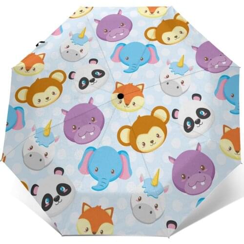 Wind Resistant Folding Automatic Umbrella Women Auto Animal Faces Collection Windproof Umbrellas Rain For Men Parasol