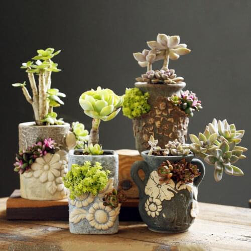 Vintage Handmade Creative Large Old Pile Ceramic Succulent Pots Simple Embossed Floret Plant Potted Plants Home Garden Decor