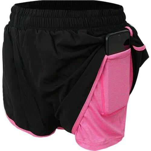Women Casual Sports Shorts 2 in 1 Inner Pockets Summer Fitness Quick-Dry Outdoor Elastic Waist Yoga Running Gym Workout Shorts