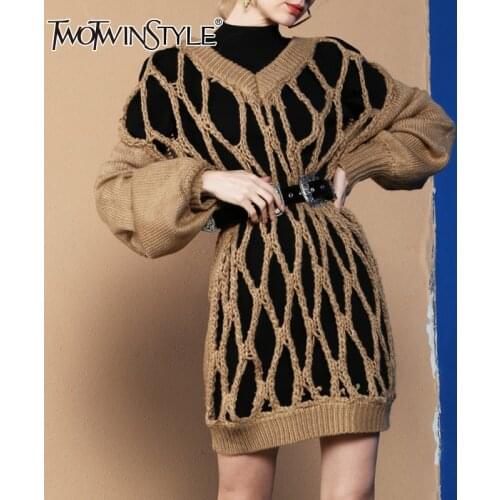 TWOTWINSTYLE Casual Streetwear Sweater For Women O Neck Long Sleeve Hollow Out Loose Sweaters Female Fashion New Clothes Spring