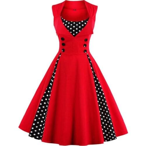 Womens Vintage Polka Dots Patchwork 50s 60s 70s Retro Wear Rockabilly Swing Wedding Party A-line Dresses Robe Large sizeS-5XL