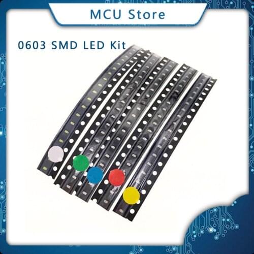 100PCS 0603 SMD LED Kits Red Yellow Blue Green White 5 colors each 20pcs electronic diy kit