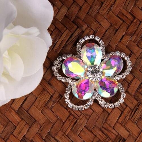 2 Pcs Flower Crystal Shining AB Rhinestones Appliques for Dancing Costume Wedding Dresses Hats Coat Buttons Sewing DIY Crafts