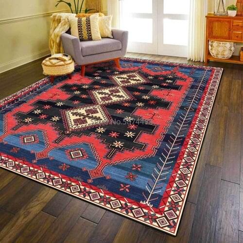 200*300cm Fashion Persian Palace Ethnic Style Red, Blue and Black Living Room Bedroom Bedside Carpet and Floor Mats Custom